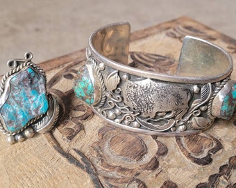 Kingman Turquoise Cuff and Ring Set