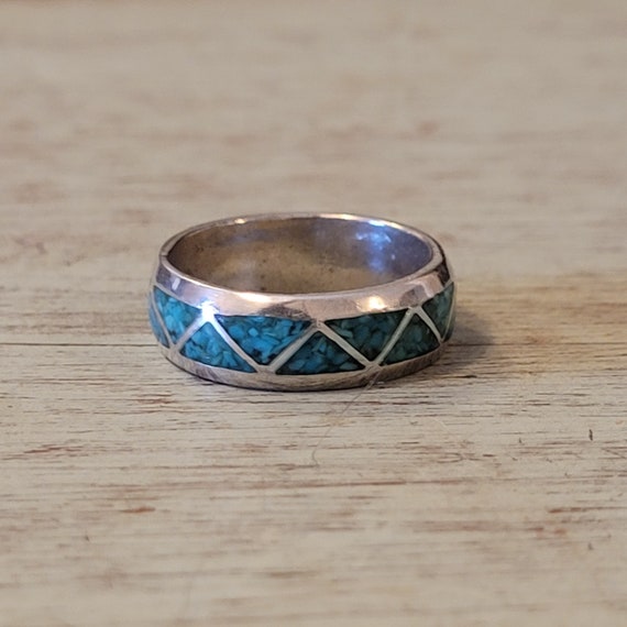 Vintage Turquoise Chip Inlay Ring - image 5