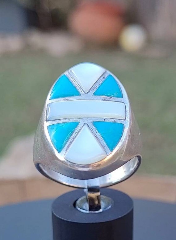 Hopi Inlay Rings Zuni Hopi 14k Gold And Sterling Silver Inlay Ring. Si… - Gem