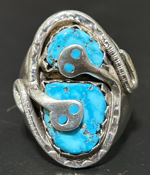 Heavy Vintage Turquoise and Sterling Silver Snake… - image 1