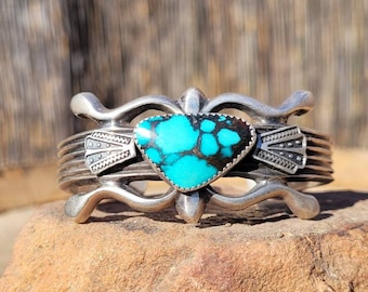 Vintage Navajo Sand Cast Zigzag Sterling Silver BLUE-GREEN