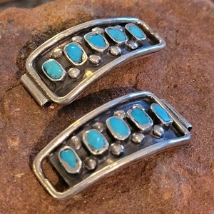Vintage Zuni 10 Stone Turquoise Inlay Watch Tips