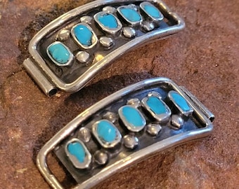 Vintage Zuni 10 Stone Turquoise Inlay Watch Tips