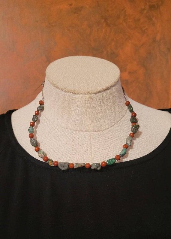 Modern Turquoise and Red Jasper Necklace