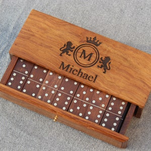 Personalized Wood Domino Set: Inlayed Brass, Family Game Night