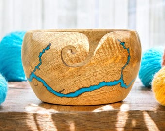 Garnschüssel aus Holz | Gewitter Fraktal Design, gehäkelte Stricken Halter