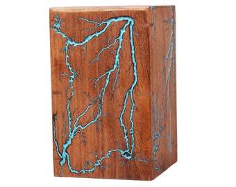 Personalized Fractal Burn Wooden Cremation Urn | 200 lbs