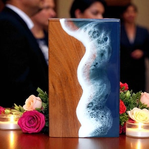 Ocean Sea Cremation Urn, Wooden Memorial Keepsake, Personalized Urn