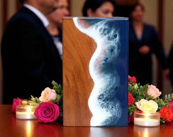 Ocean Sea Cremation Urn, Wooden Memorial Keepsake, Personalized Urn