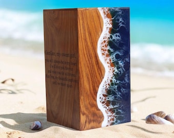 Personalized Wooden Pet Urn | Ocean Resin, Engraved Memorial