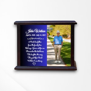 Photo cremation urn -  Personalized Wooden Cremation Keepsake for Human Ashes, Custom Picture Urn, Unique Photo Keepsake for Mom Dad Ashes