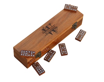 Personalized Acacia Wood Dominoes Set, Custom Engraved Box