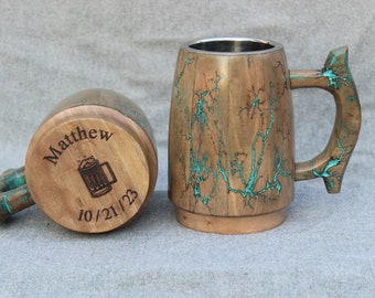 Personalized Wooden Beer Mug: Steel Jar, Groomsmen Gift