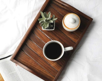 Handmade serving trays (14*9 inches)| wooden sheesham serving tray | coffee table tray | serving tray with handles | trays for home