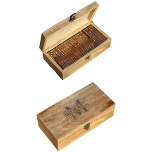 Personalized Wooden Dominoes Set, Mexican Train Game, Engraved Box
