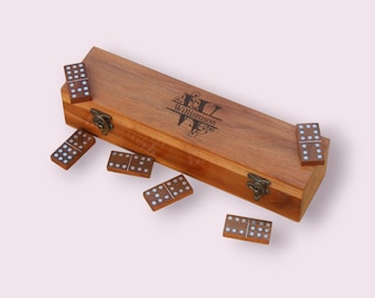 Custom Engraved Wooden Dominoes Set, Double Nine, Family Game