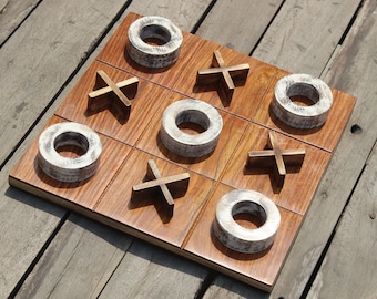 Personalized Double sided Wooden magnetic Chess board and tic tak toe for gift | Birthday gifts for family and friend | Indoor Outdoor Game
