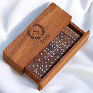 Engraved Wooden Dominoes Set, Personalized Gift