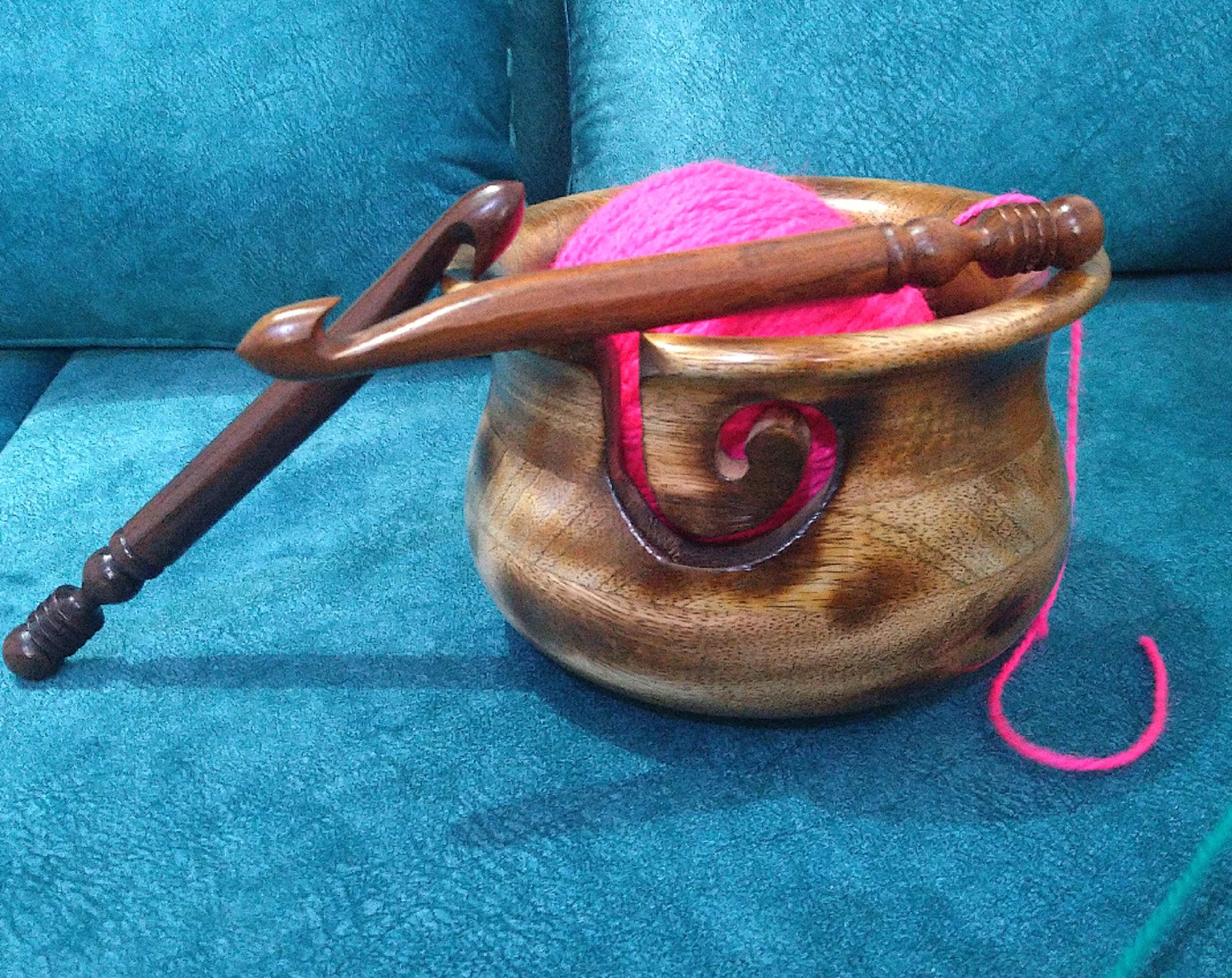 Cuenco De Madera Para Hilo De Tejer - Hecho A Mano, Con Agujero, Evita Enredos