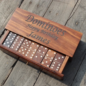 Wooden Domino Set with Metal Inlay | Birthday Gift for Adults & Kids | Family Board Game | Custom Name Dominoes | Premium Wood