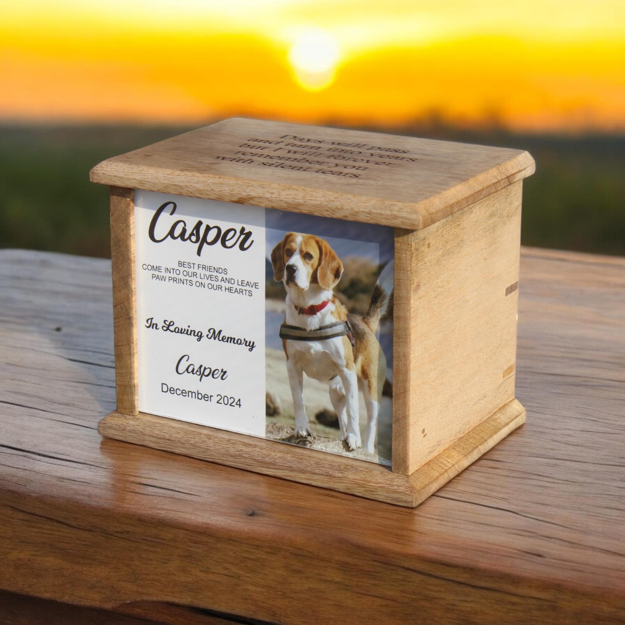 Personalized Wooden Pet Urn with Photo, Dog and Cat Ashes Cremation Urn, Memorial Box For Pets, Custom Modern Wood Urn, Pet Loss Memory Box