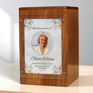 Personalized Picture Cremation Urn For Human Ashes , Custom Photo urn with flowers