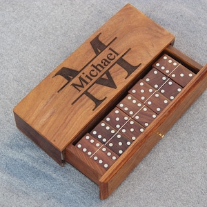 Personalize dominoes set for adult / Fathers Day Gift / Kids with wooden box | double six dominos set for adults | family gift for birthday