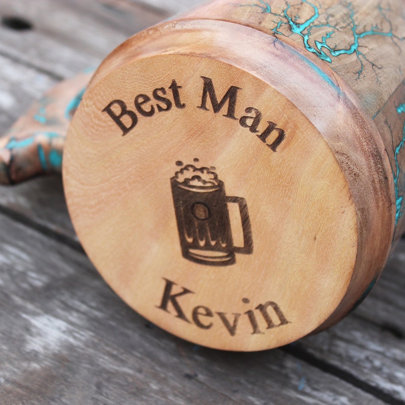 Personalisierter Bierkrug aus Holz mit Stahleinsatz: Trauzeugen Geschenk Bild 5
