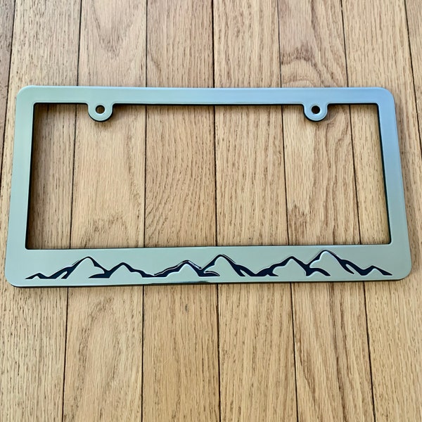 Mountain License Plate Frame - Chrome Brushed Plastic (Rust Free)