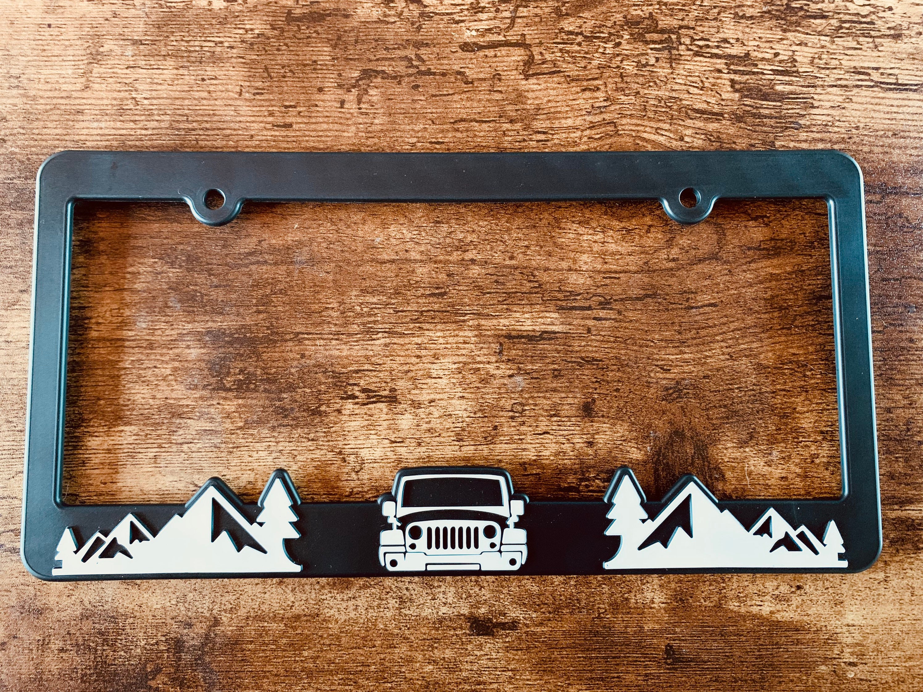 Mountain License Plate Frame Chrome Brushed Plastic rust Free 
