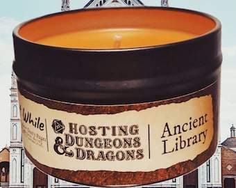 Ancient Library Candle – DnD Immersive Gaming Candle – Leather, Cedar & Patchouli – Fantasy Tabletop Scent for Dungeons and Dragons