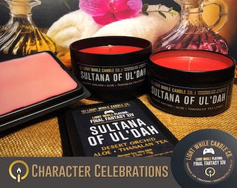 Sultana of Ul&#39;dah Soy Wax Candles and Melts FFXIV Nanamo Ul Namo Themed Light While Playing Final Fantasy XIV
