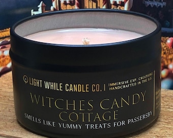 Witches Candy Cottage Soy Candle – Cinnamon, Clove & Vanilla – Cozy Witch Holiday Candle