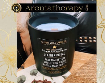 Leather Ritual Candle: Cedarwood, Patchouli, Black Pepper - Soy Wax