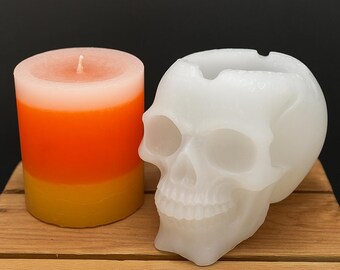 Handmade Wax Skull Statue & Candy Corn Pillar Candle
