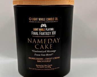 Customizable FFXIV Nameday Cake Candle – Strawberry Cheesecake Scented Soy Wax