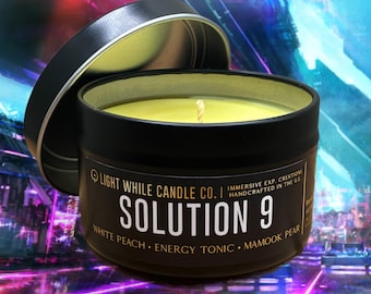 Solution 9 FFXIV Themed Candle – Energy Tonic & White Peach and Mamook Pear Scented.