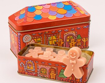 12 Gingerbread Wax Melts – Resusable Holiday Cookie Tin – Christmas Cookie Scented