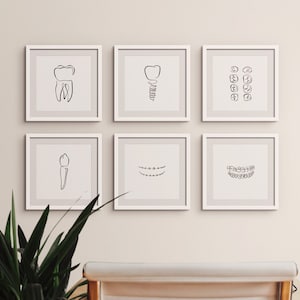 10 Dental Drawings, Dentist Wall Art Set, Dentistry Art Print Bundle, Teeth Printable Posters, Abstract Tooth Line Art, Medical Office Decor