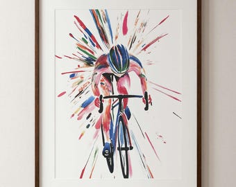 Radfahrer Malerei Wandkunst, Buntes Fahrrad Kunstdruck, Abstraktes Fahrrad Digital Art, Radfahren Sport Dekor, Fahrrad-Liebhaber Geschenk, Fine Art Poster