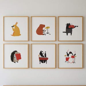 20 impresiones de animales vintage escandinavos para guardería, lindas ilustraciones para pared de habitación de bebé, decoración infantil con instrumentos, dibujos de pósteres musicales para sala de juegos