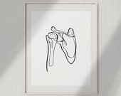 Abstract Shoulder Painting, Minimalist Printable Medical Art, Scapula Bone Illustration, Skeletal Line Art, Chiropractic Print, Printable
