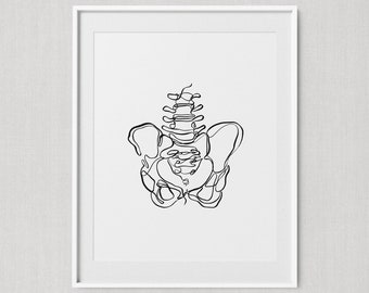 Abstracte Bekken Lijn schilderij, Een lijn Bot Illustratie, Chiropractie Afdrukbare Kunst aan de Muur, Medische Kunst Print, Minimalistische Anatomie Poster
