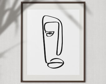 Figura di disegno astratta, Illustrazione di disegno della linea del volto, grafica murale stampabile minimalista, stampa artistica astratta a una linea, poster di pittura minima