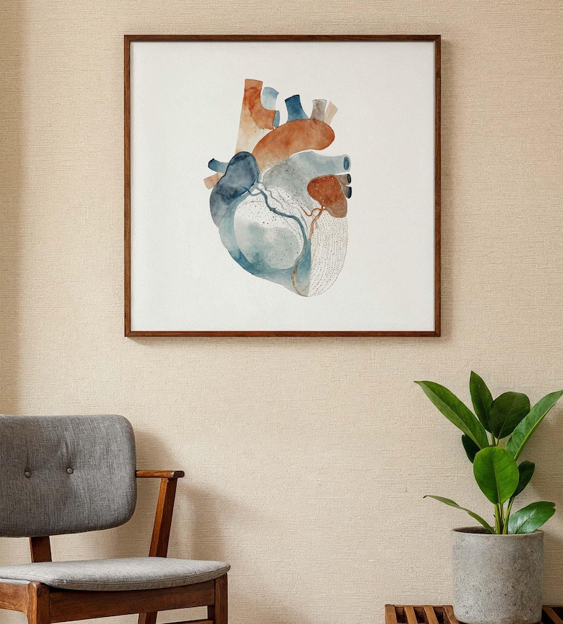 Anatomical Heart Wall Art Print Anatomy Abstract Watercolor ...