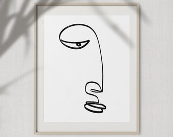 Abstrakte Gesicht Zeichnung Wandkunst, minimale eine Linie Kunstdruck, moderne druckbare Kunstwerk, Boho Schlafzimmer Kunst, Mid Century Skizze, Figur Poster.