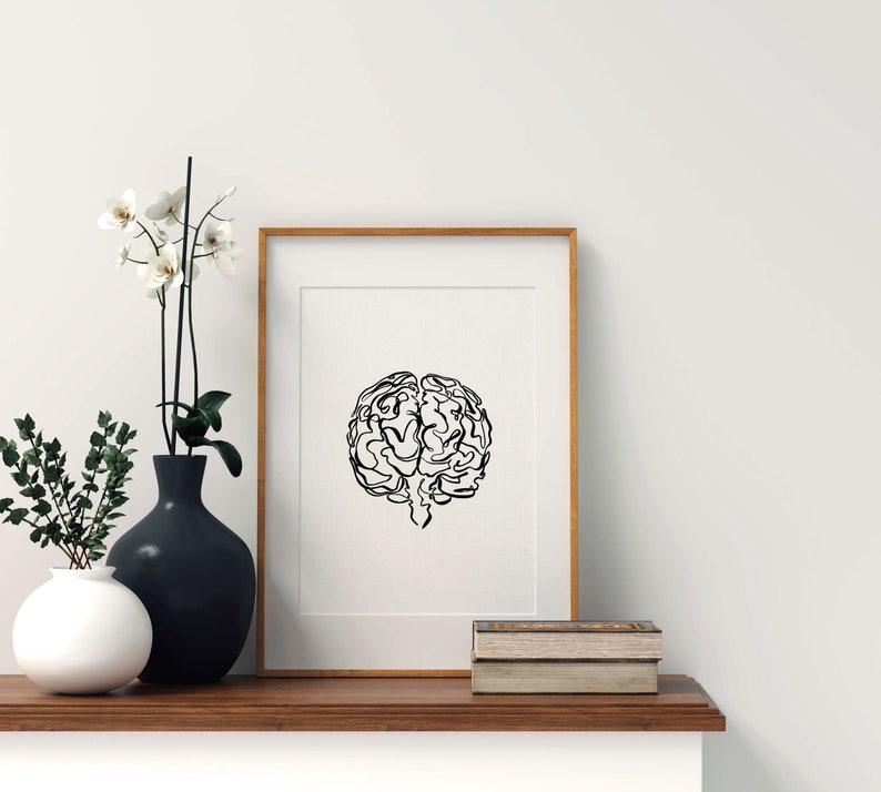 Abstract Brain Art Print Set, Cerebrum Printable Line Art, Anatomy Wall ...
