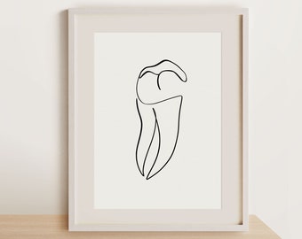 Tooth Line Art, Molar Printable Wall Art, Abstract One Line Dental Art, Orthodontist Office Decor, Dentist Poster, Minimal Anatomy Artwork
