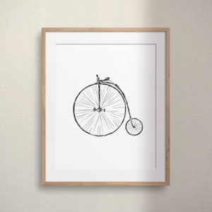Vintage Bicycle Printable Wall Art, Minimalist Bike Painting, Cycling Artwork Poster, Bicycle Black Ink Drawing, Old Bike Sketch, Pen Art.