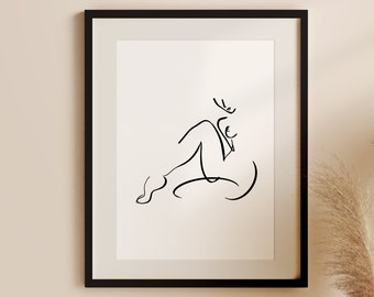 Abstract Feminine Line Drawing, Minimalist Woman Body Art Print, Female Figure Printable Wall Art, Simple Naked Artwork, Line Decor Painting